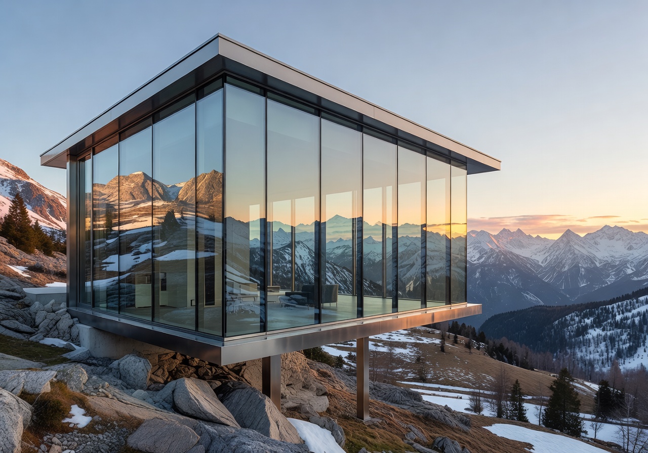 Alpine Glass Villa exterior with panoramic mountain view