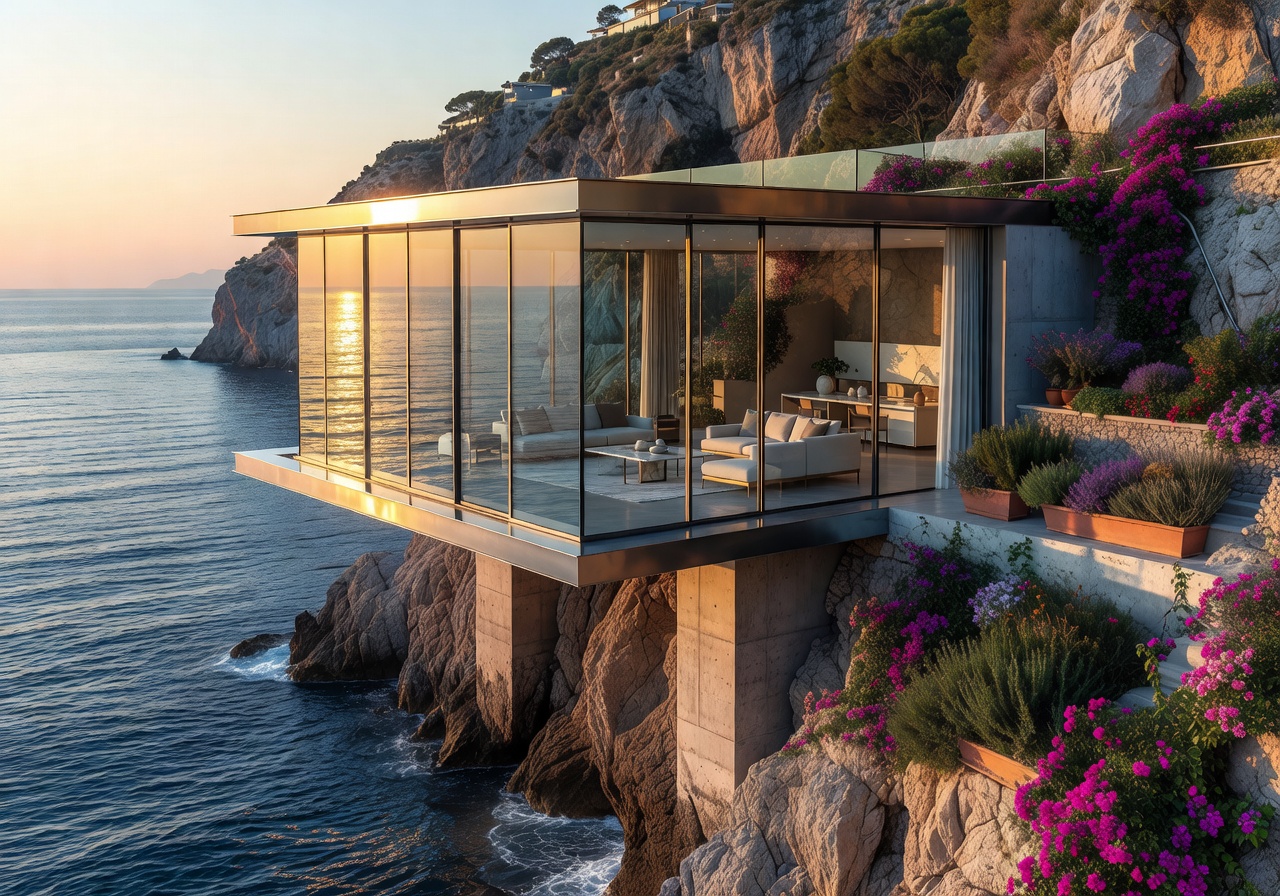 Amalfi Cliffside glass villa by the sea