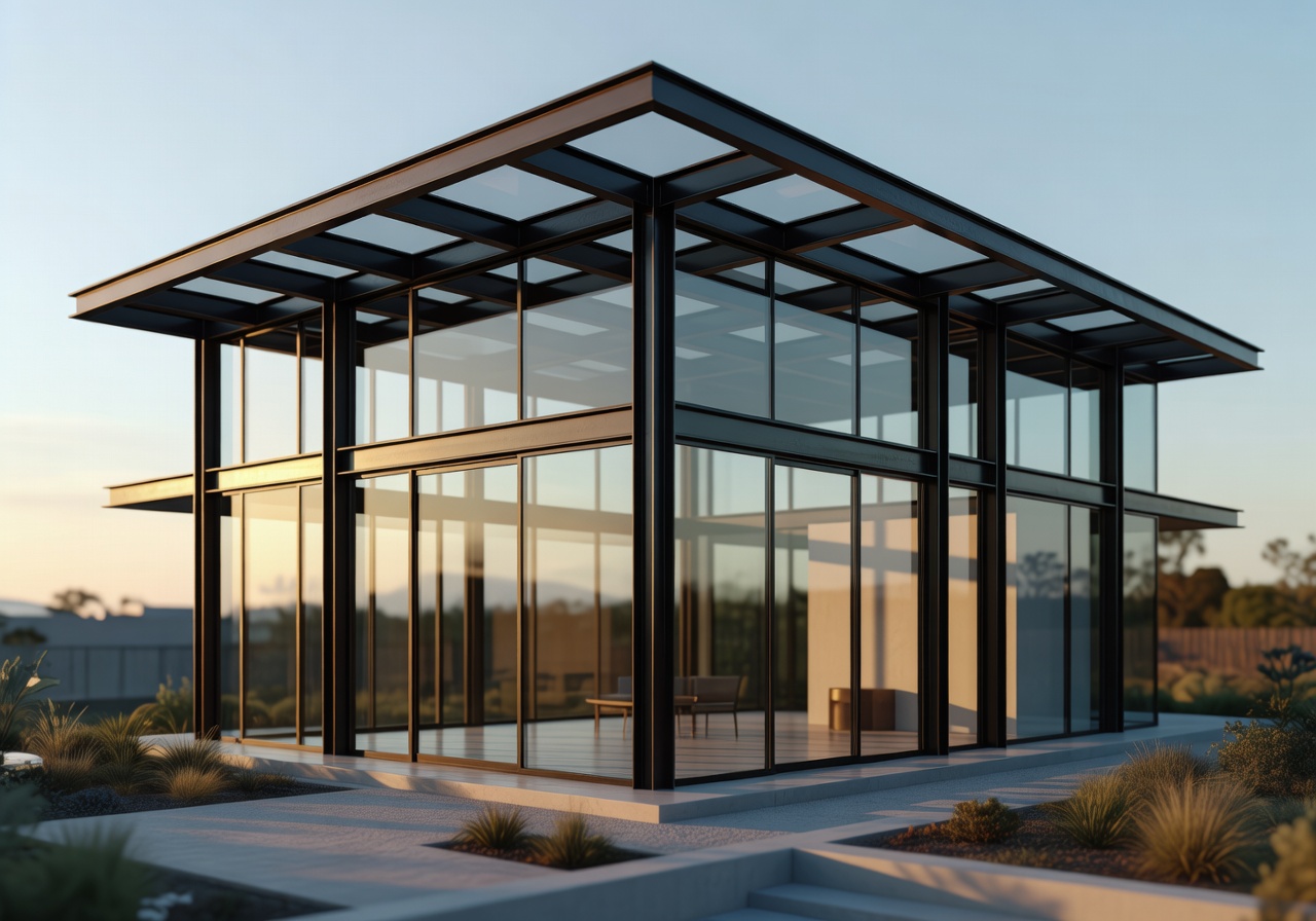 Steel frame structure of a modern glass house
